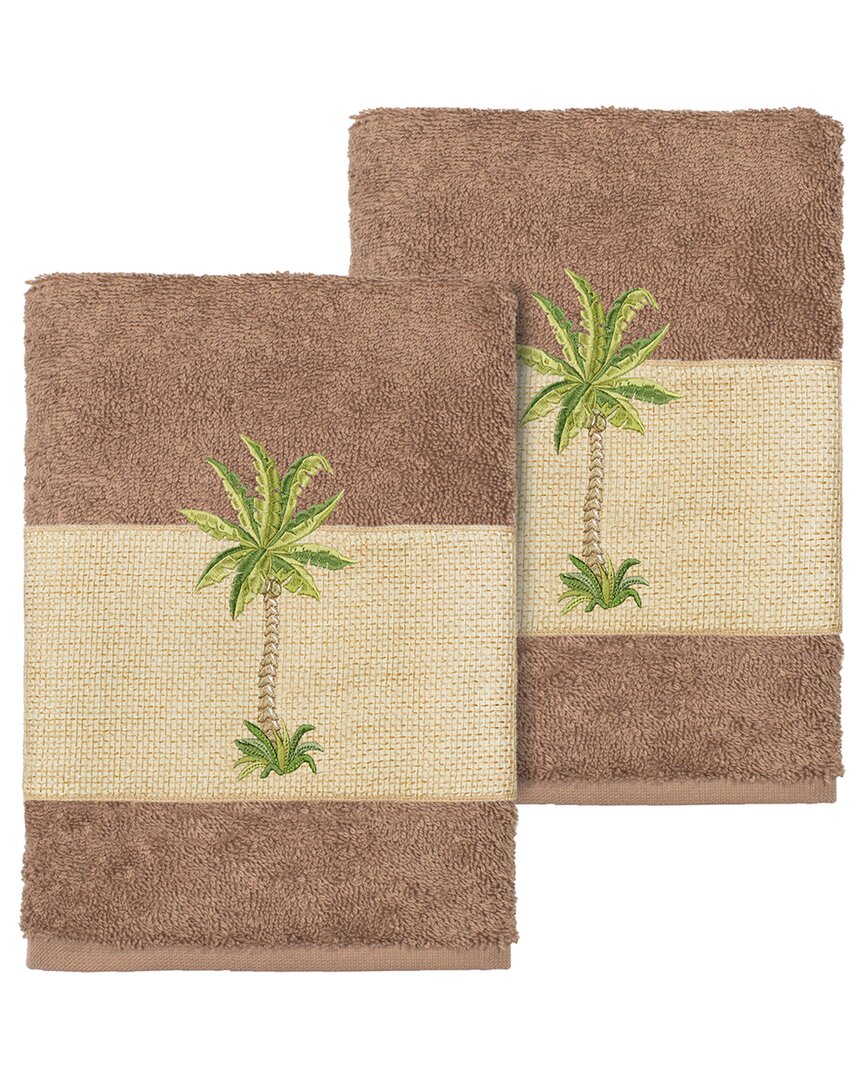 Linum Home Textiles Turkish Cotton Colton 2pc Embellished Washcloth Set In Beige