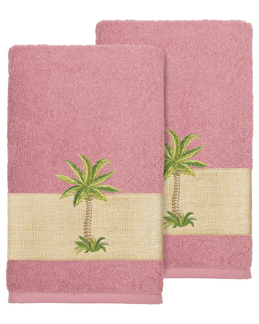 Linum Home Textiles Turkish Cotton Colton 2pc Embellished Hand Towel Set In Rose