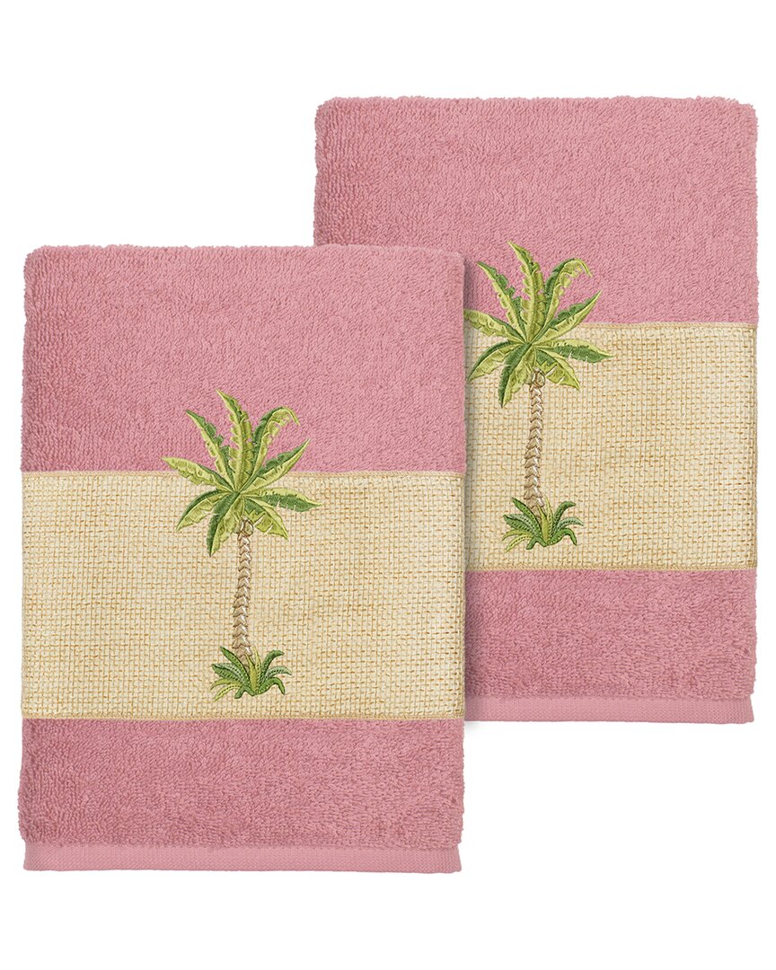 Linum Home Textiles Turkish Cotton Colton 2pc Embellished Washcloth Set In Rose