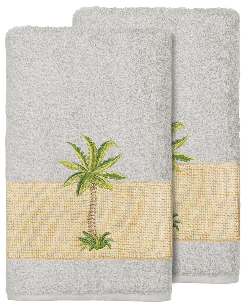 Linum Home Textiles Turkish Cotton Colton 2pc Embellished Bath Towel Set In Grey