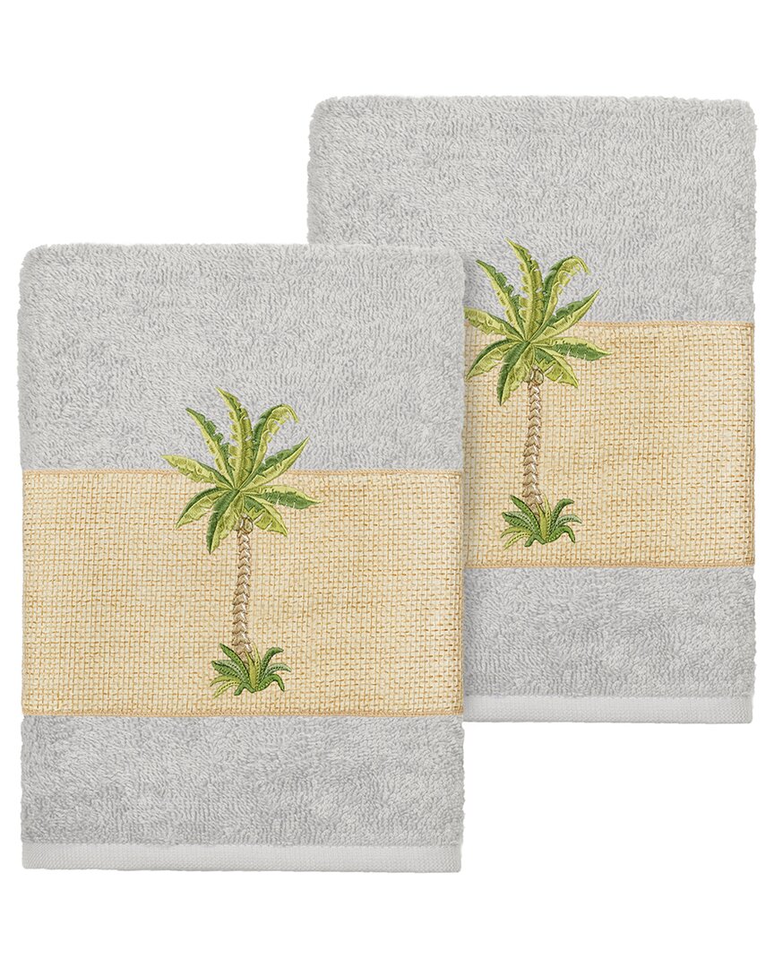 Linum Home Textiles Turkish Cotton Colton 2pc Embellished Washcloth Set In Grey