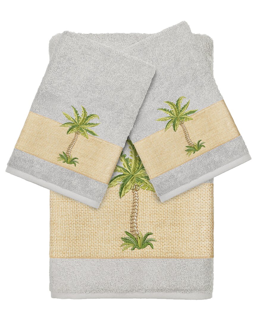 Linum Home Textiles Turkish Cotton Colton 3pc Embellished Bath & Hand Towel Set In Grey