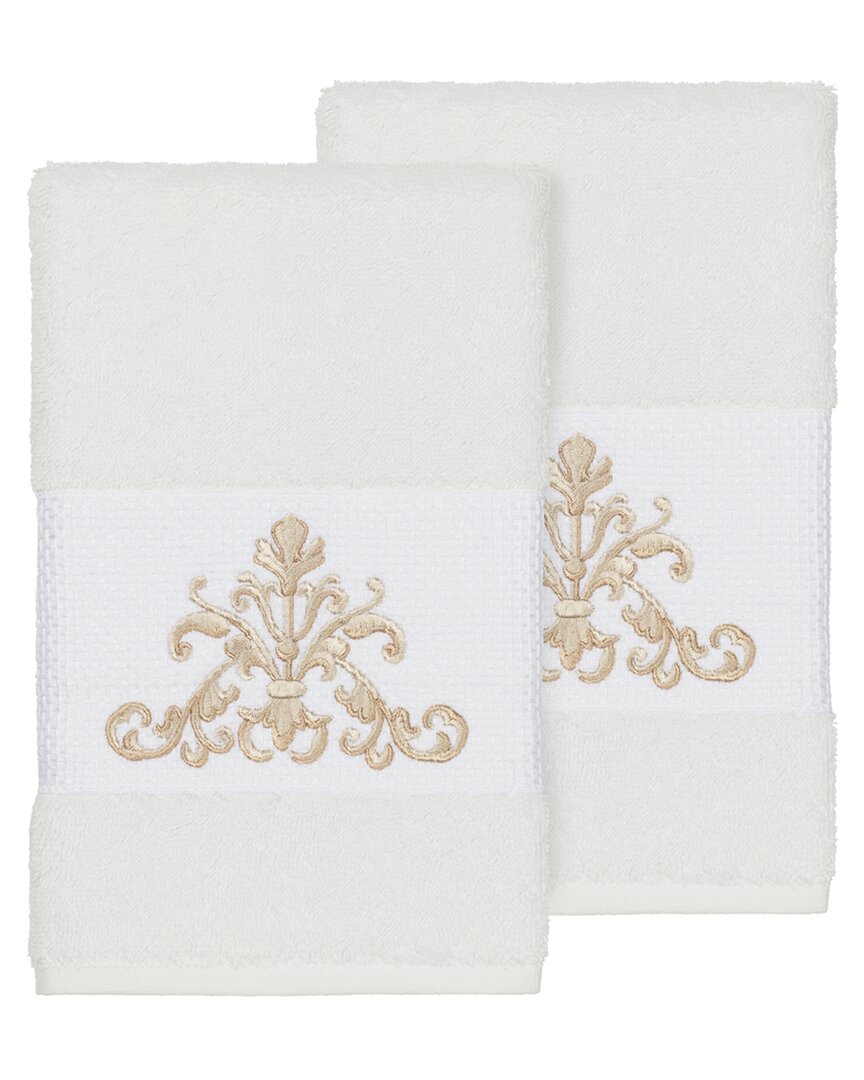 Linum Home Textiles Turkish Cotton Scarlet 2pc Embellished Hand Towel Set In White