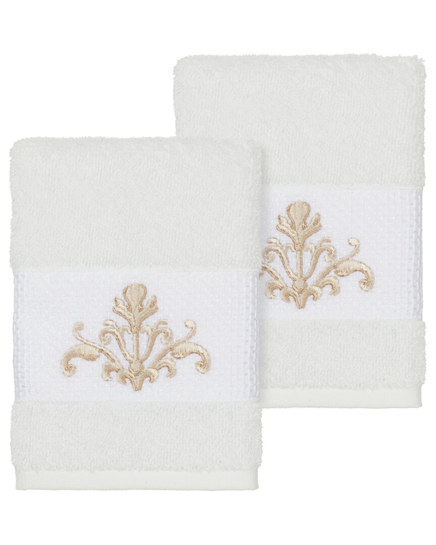 Linum Home Textiles Turkish Cotton Scarlet 2pc Embellished Washcloth Set In White