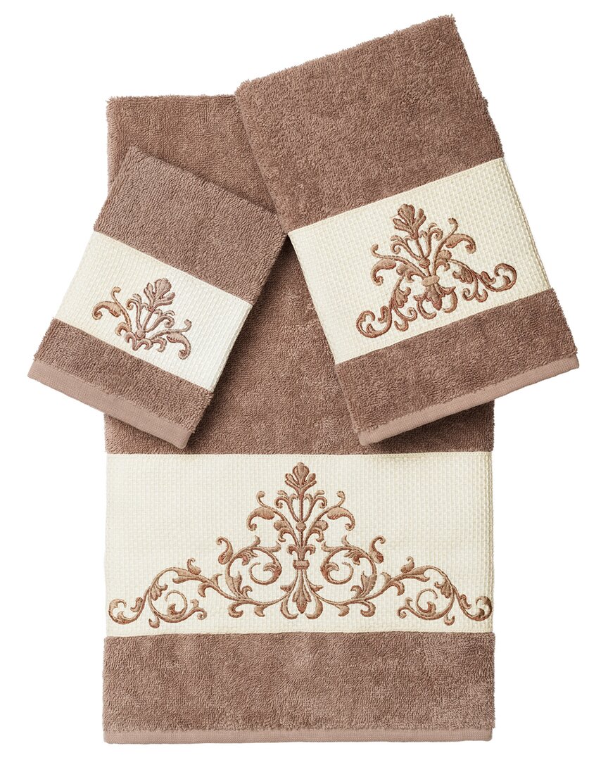 Linum Home Textiles Turkish Cotton Scarlet 3pc Embellished Towel Set In Beige