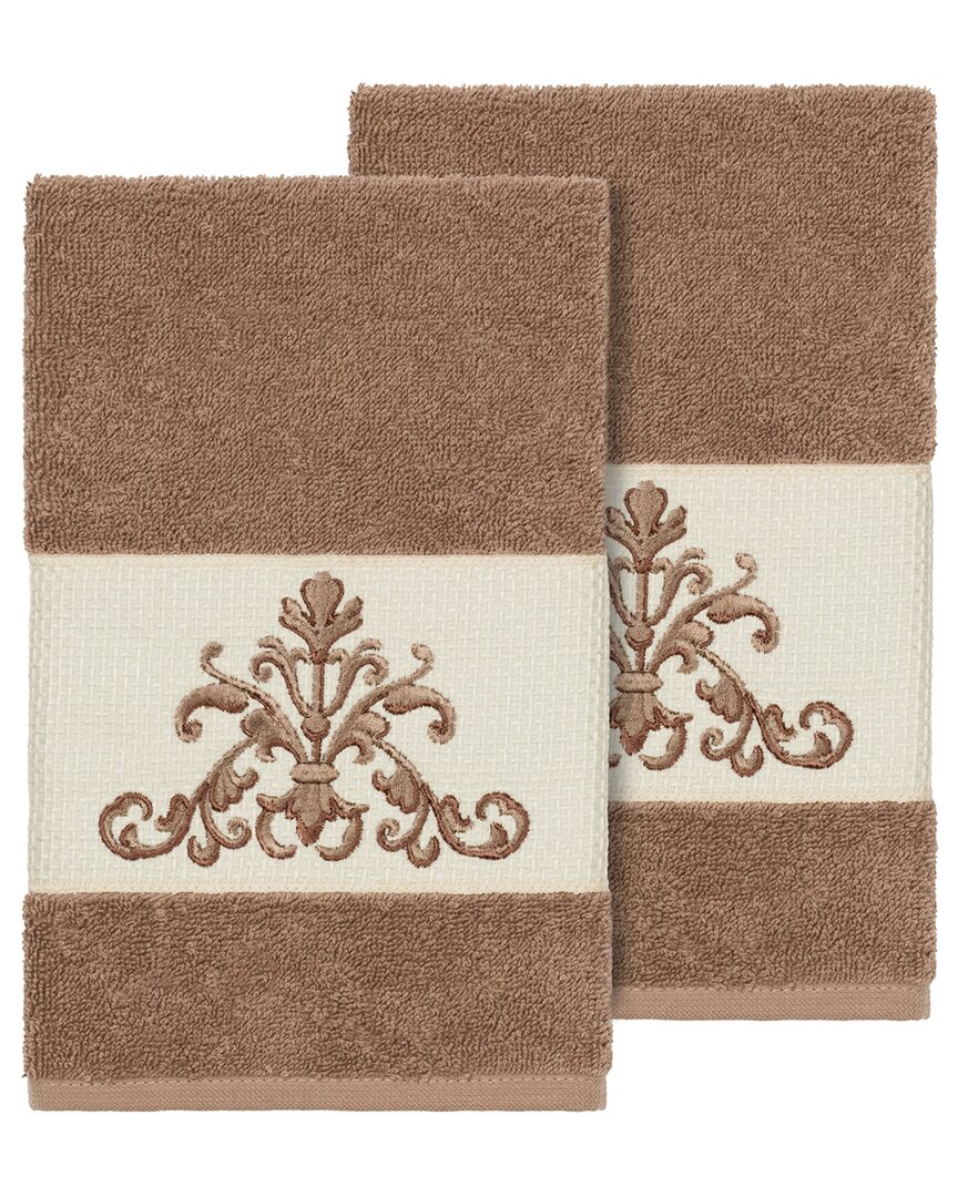 Linum Home Textiles Turkish Cotton Scarlet 2pc Embellished Hand Towel Set In Beige