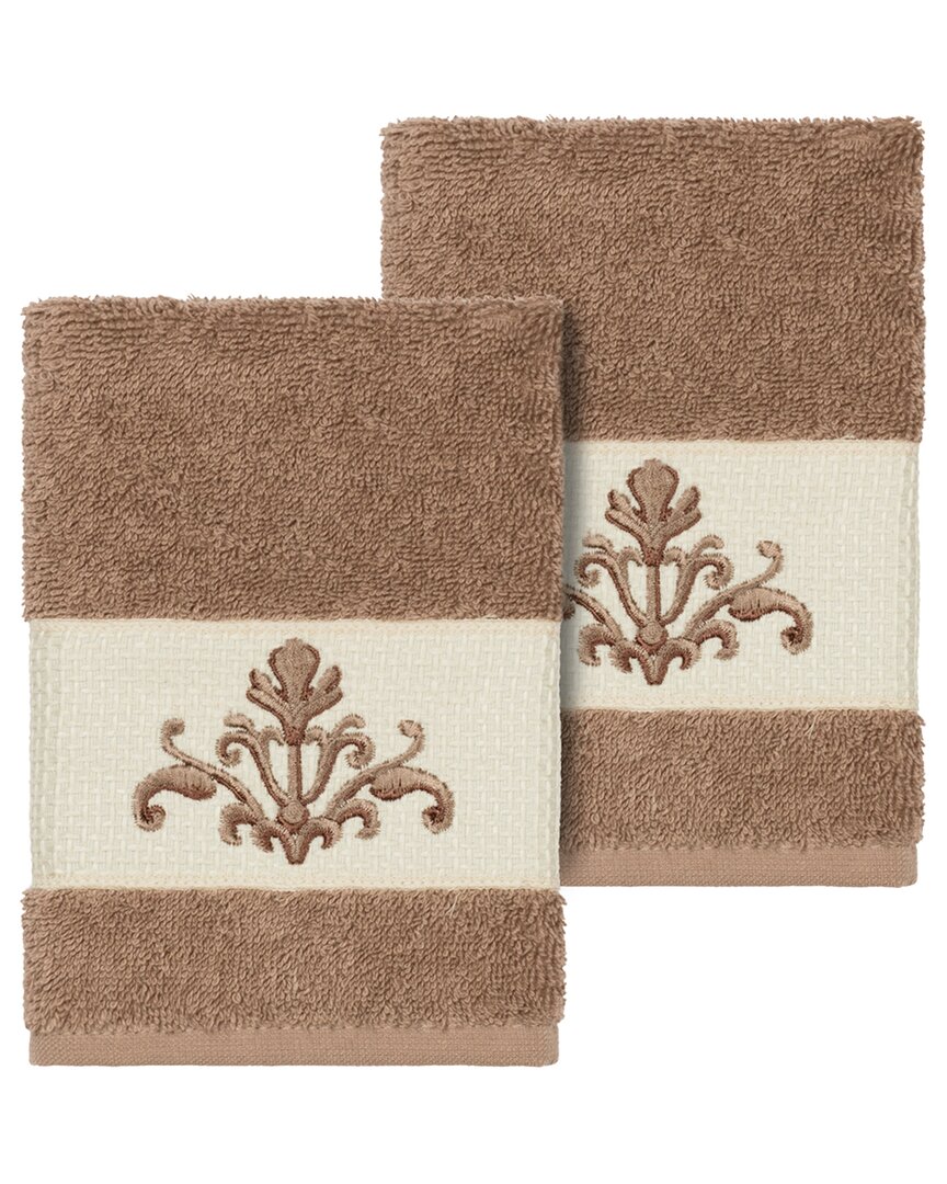 Linum Home Textiles Turkish Cotton Scarlet 2pc Embellished Washcloth Set In Beige
