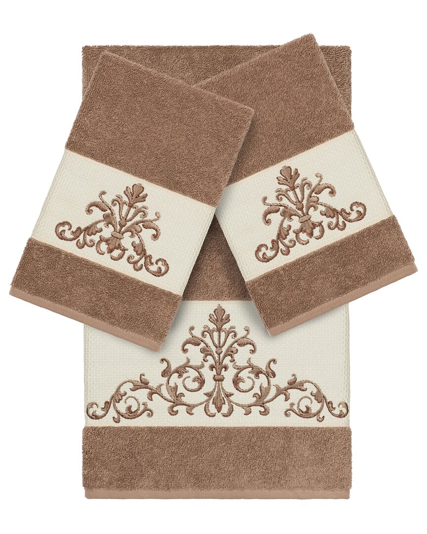 Linum Home Textiles Turkish Cotton Scarlet 3pc Embellished Bath & Hand Towel Set In Beige