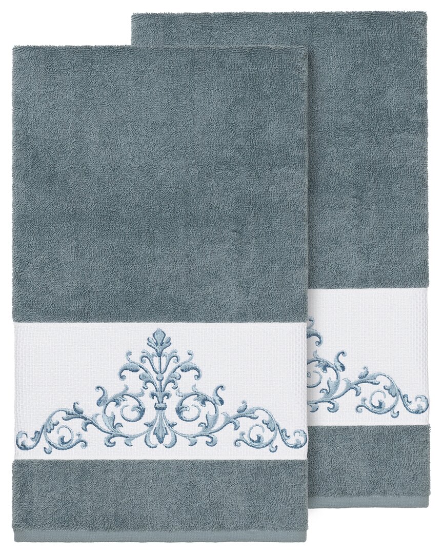 Linum Home Textiles Turkish Cotton Scarlet 2pc Embellished Bath Towel Set In Teal