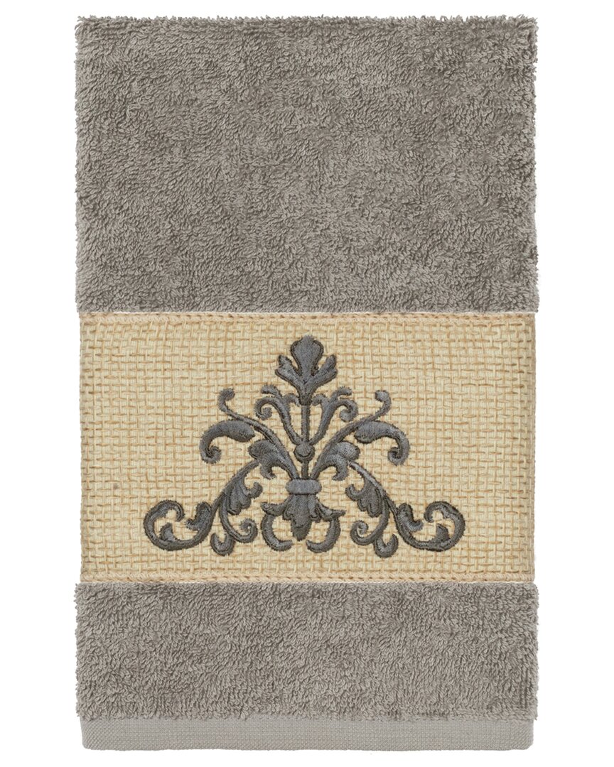 Linum Home Textiles Turkish Cotton Scarlet Embellished Hand Towel In Grey