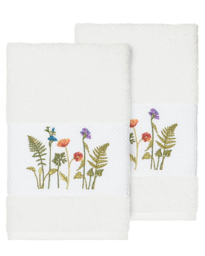 Linum Home Textiles Turkish Cotton Serenity 2pc Embellished Hand Towel Set In White