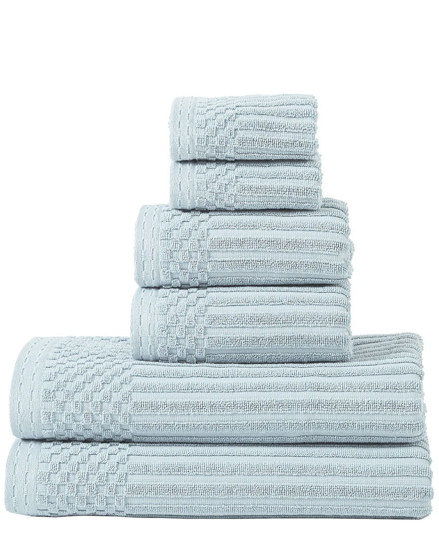 SUPERIOR SUPERIOR HIGHLY ABSORBENT 6PC SOLID AND CHECKERED BORDER COTTON TOWEL SET