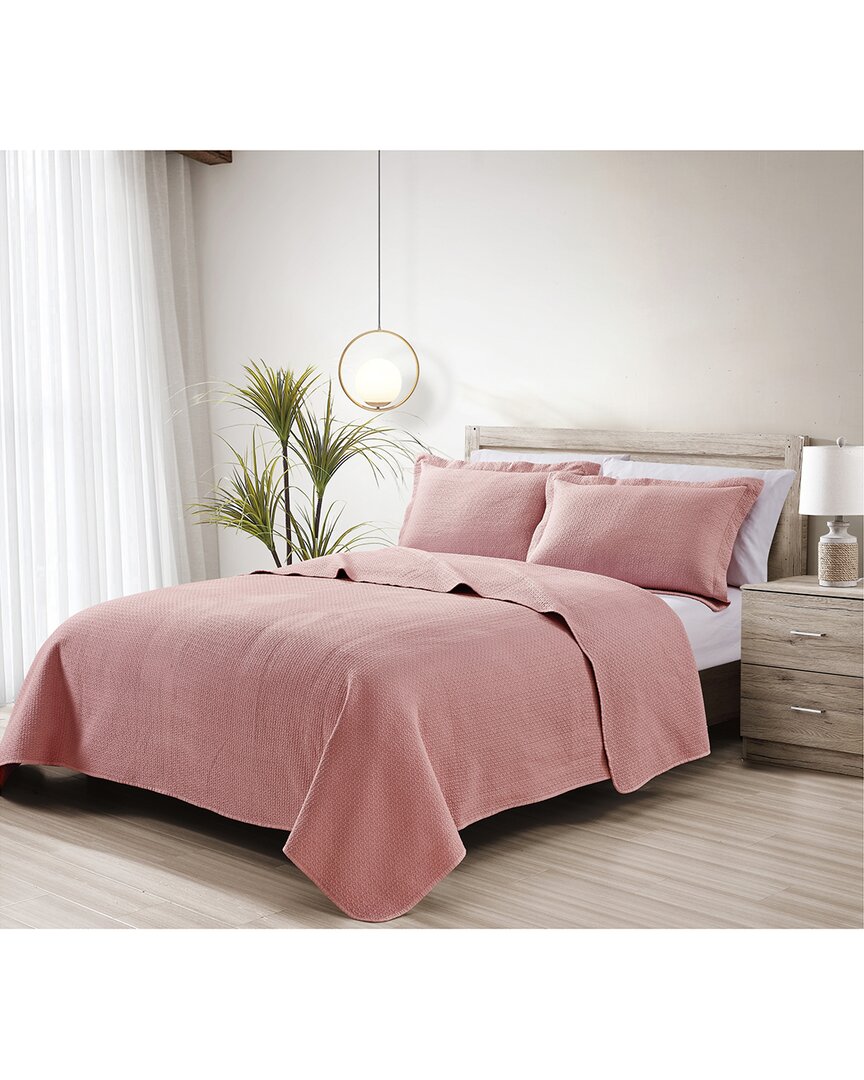 Melange Home Stonewash Micro Vermechelli Quilt Set In Pink