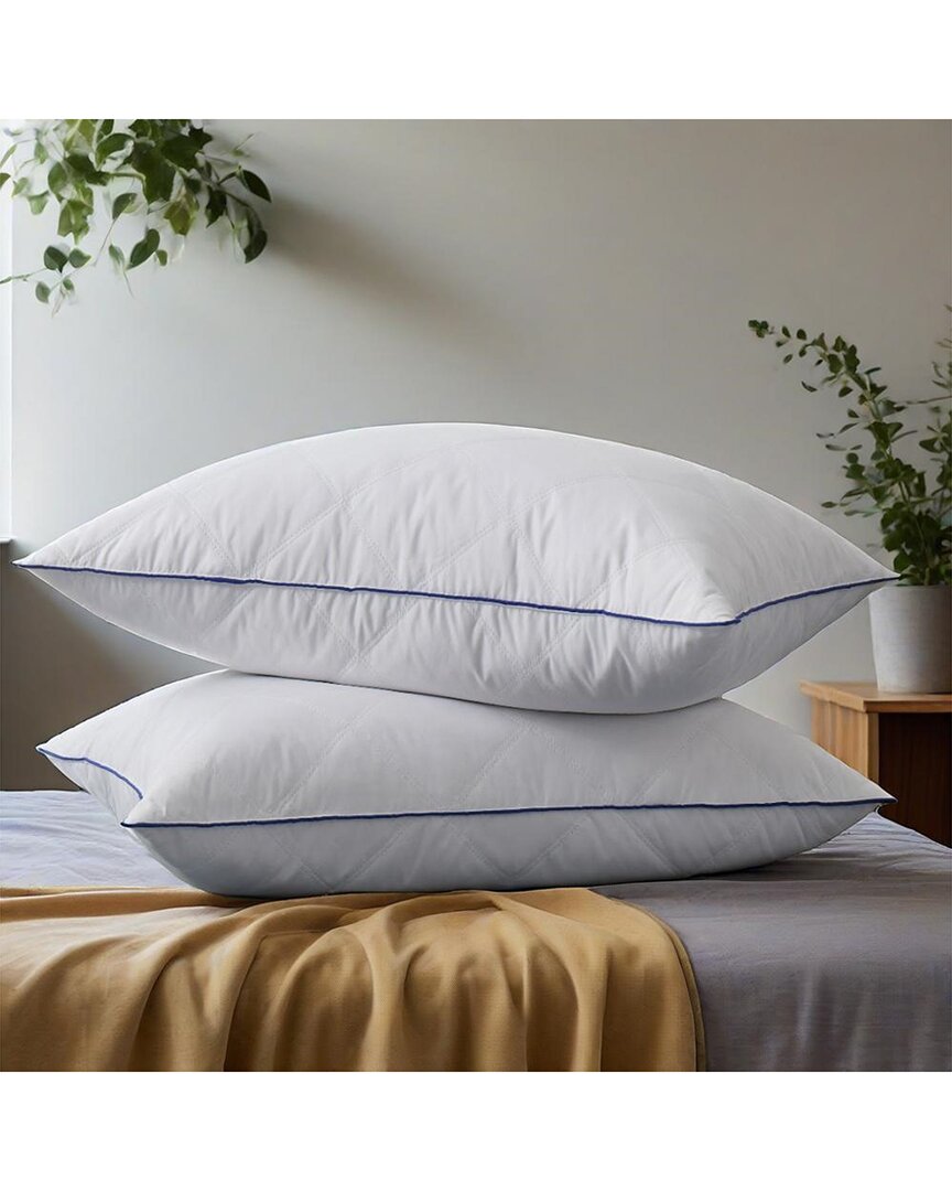 Unikome Set Of 2 Goose Feather Medium-firm Bed Pillows With Quilted Cover