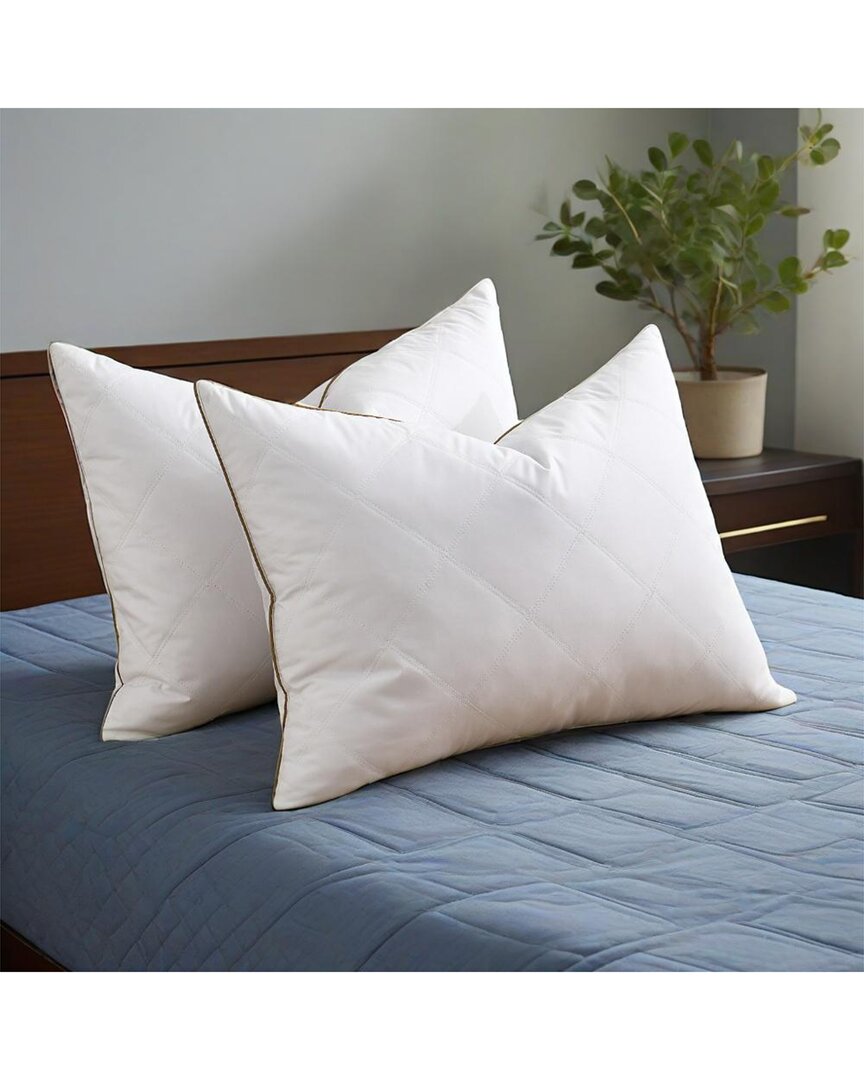 Unikome 2 Pack Premium Medium-firm Goose Feather Bed Pillow With Classic  Piping In White