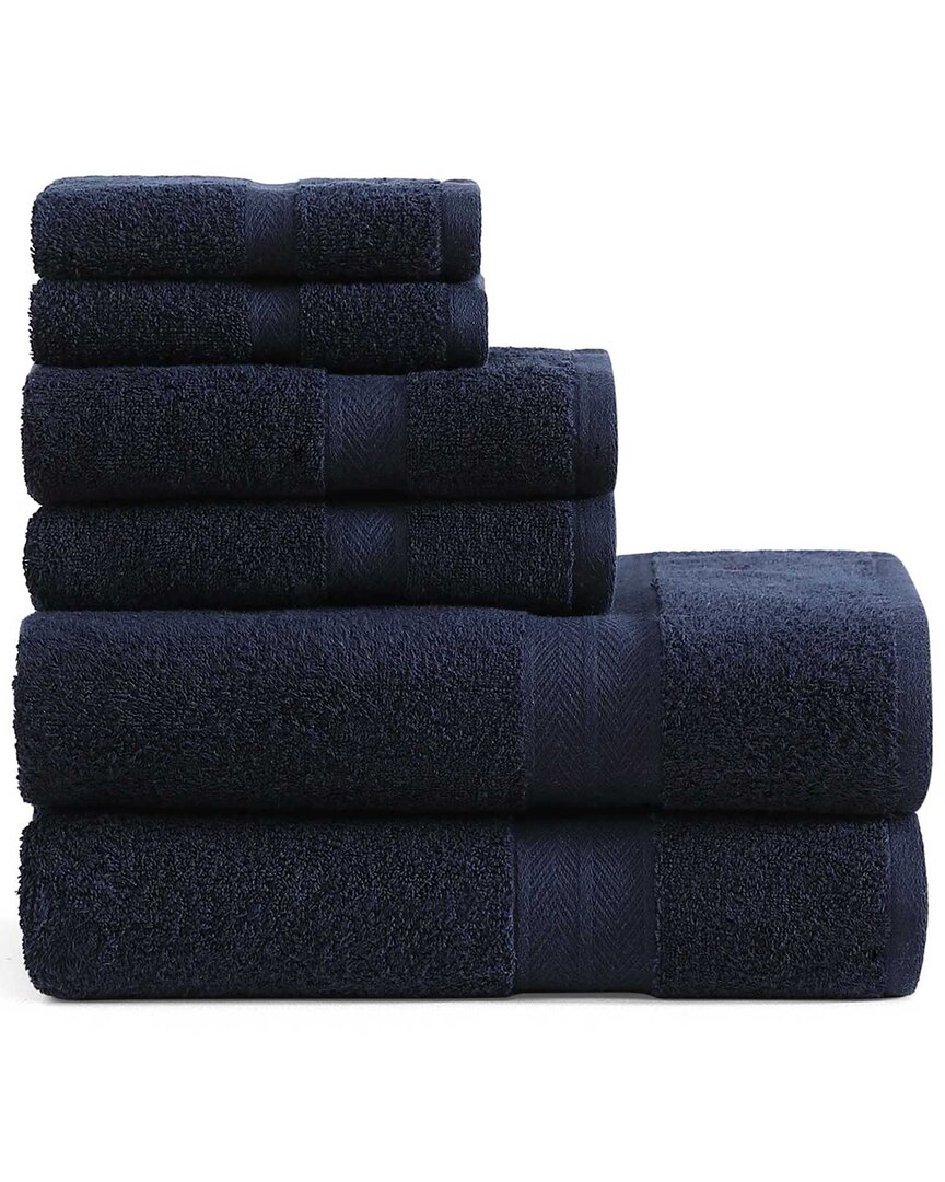 Tommy Hilfiger 200 Thread Count Modern American Solid Carded Cotton Z-twist 6pc Towel Set In Blue