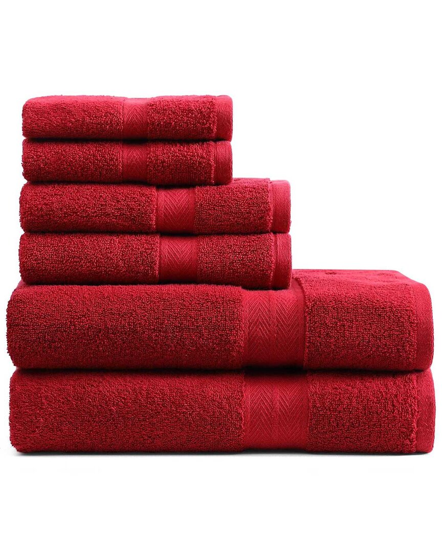Tommy Hilfiger 200 Thread Count Modern American Solid Carded Cotton Z-twist 6pc Towel Set In Red
