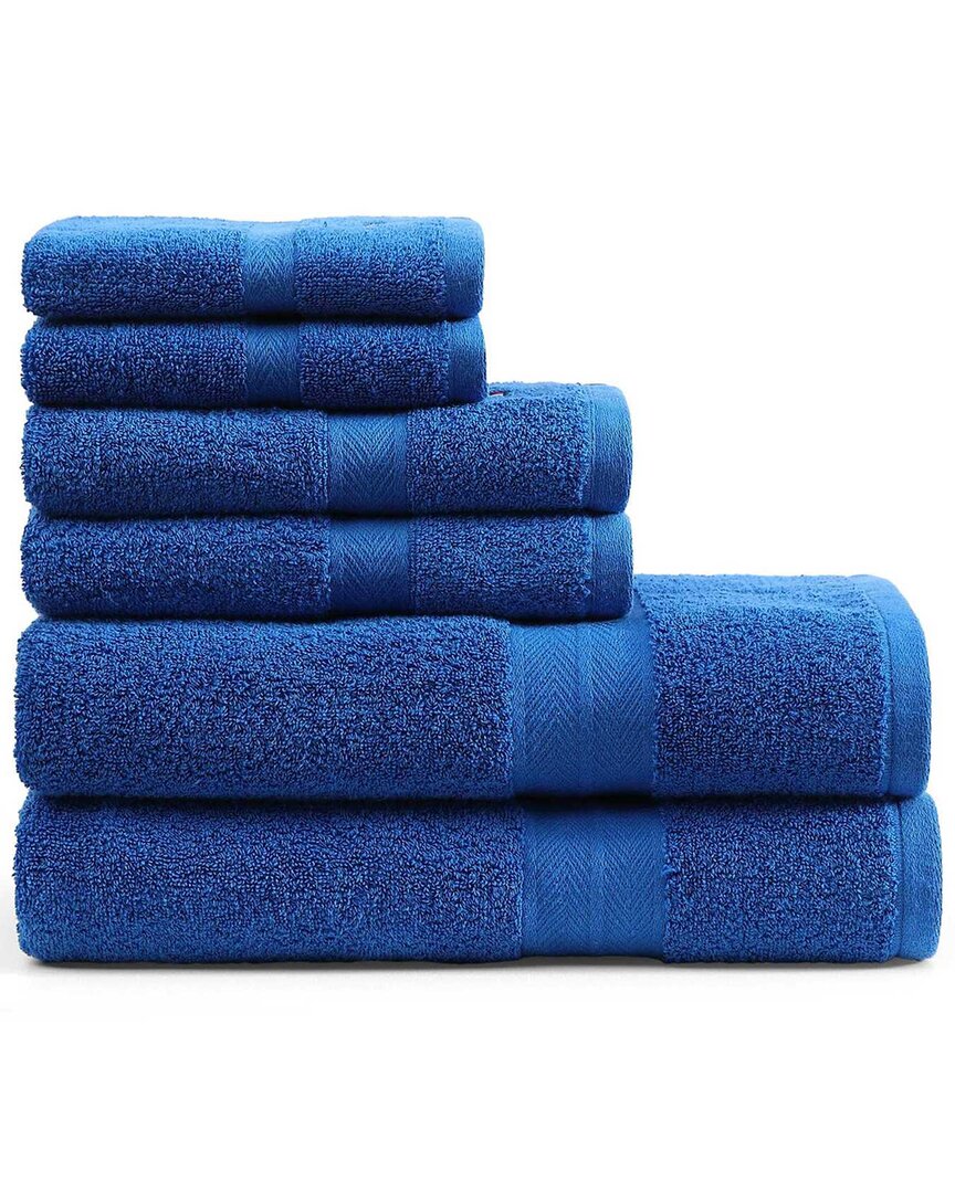 Tommy Hilfiger 200 Thread Count Modern American Solid Carded Cotton Z-twist 6pc Towel Set In Blue