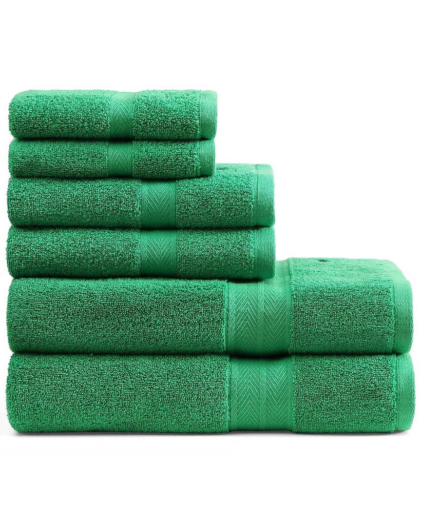 Tommy Hilfiger 200 Thread Count Modern American Solid Carded Cotton Z-twist 6pc Towel Set In Green