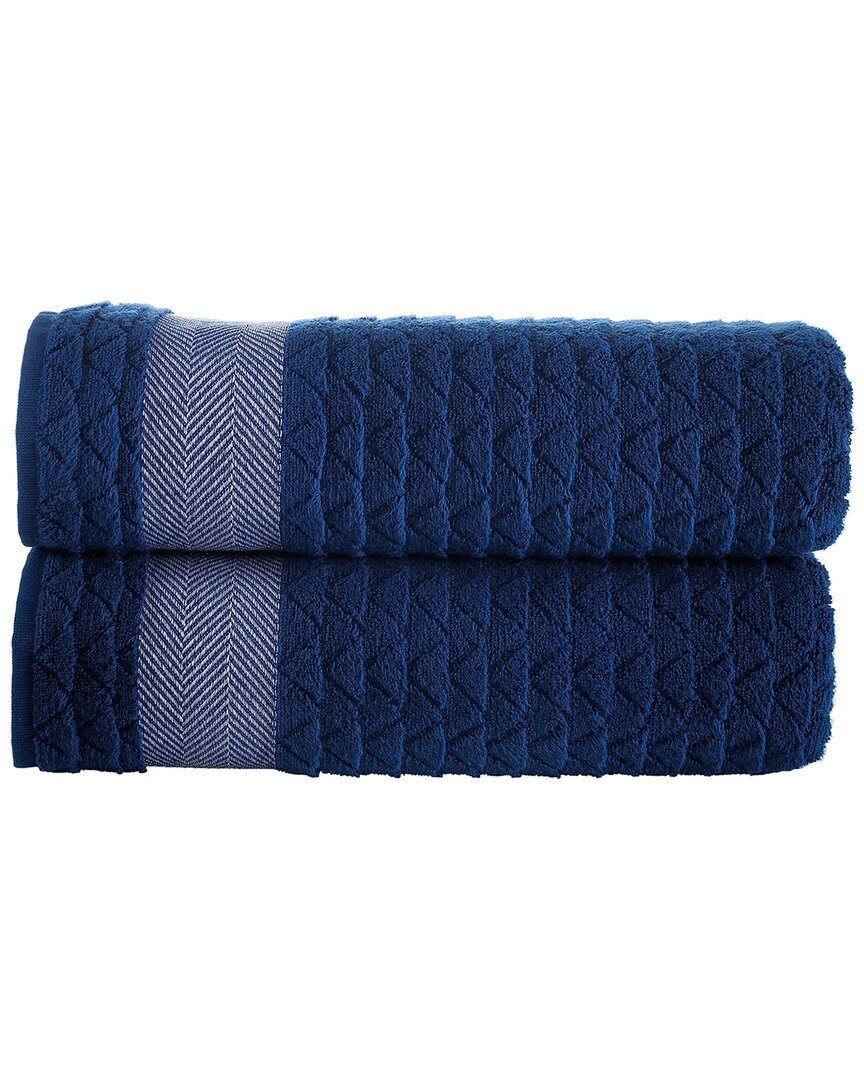 Brooks Brothers Herringbone 2pc Bath Sheets In Navy