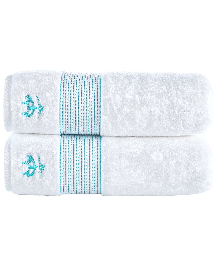 Brooks Brothers Rope Stripe Border 2pc Bath Towels In Green