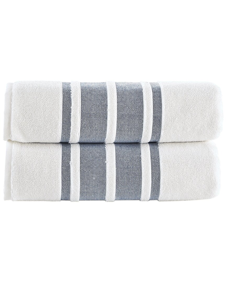 Brooks Brothers Contrast Border 2pc Bath Towels In Navy