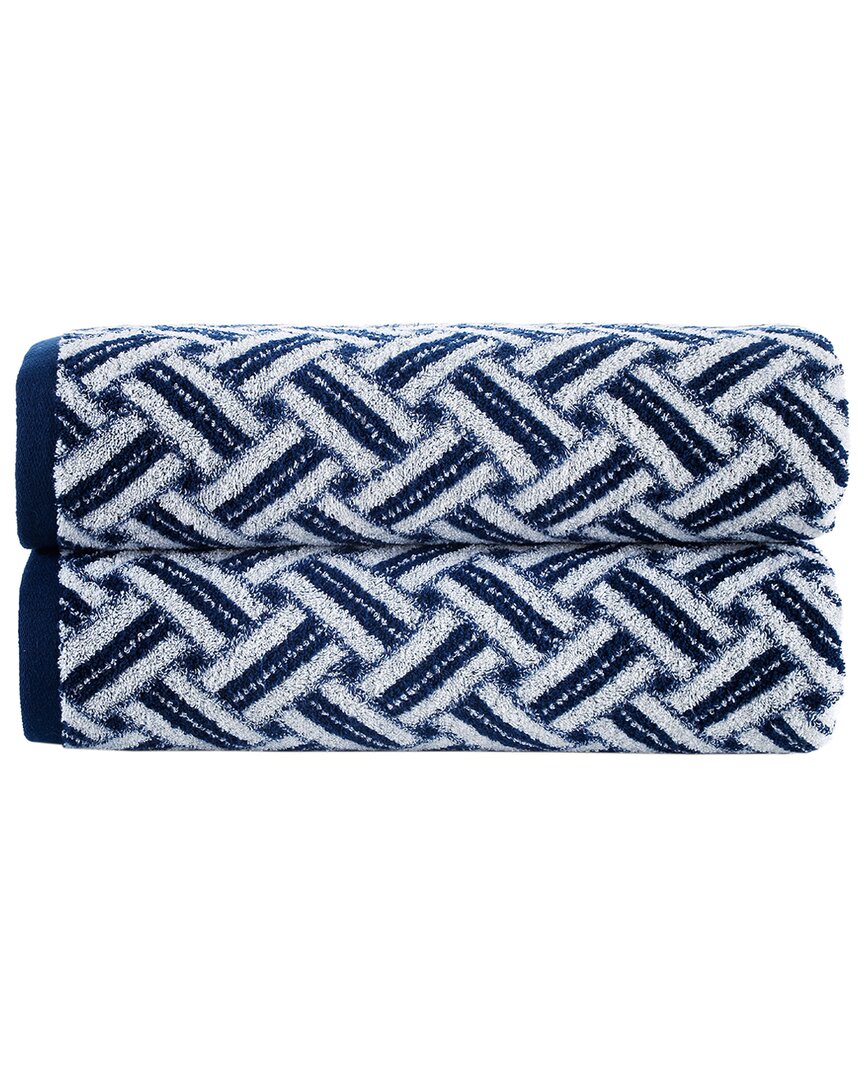 Brooks Brothers Criss Cross Stripe 2pc Bath Sheets In Navy