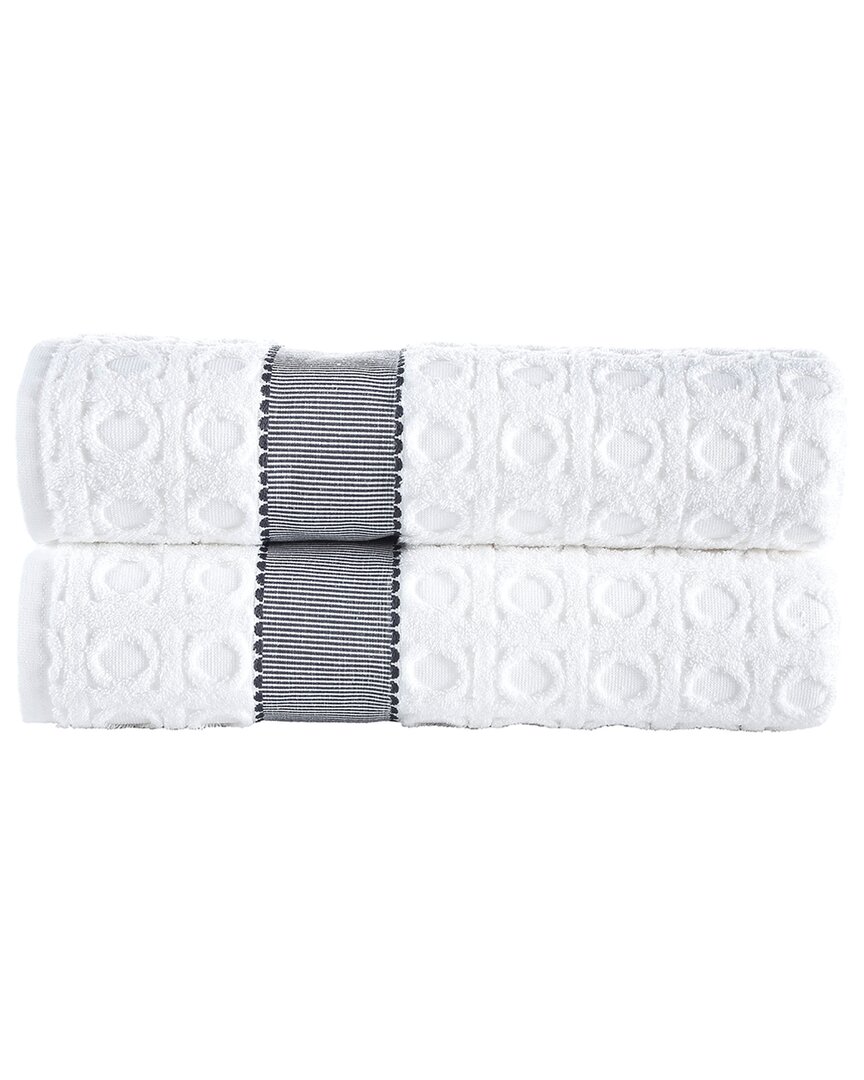 Brooks Brothers Circle In Square 2pc Bath Sheets In White
