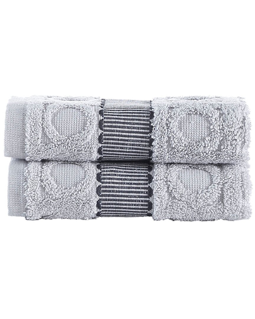 Brooks Brothers Circle In Square 2pc Wash Towels In Silver