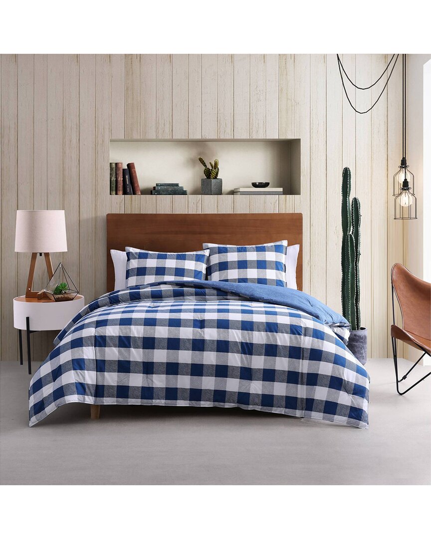 Shop Wrangler Bison Plaid Cotton Comforter Bedding Set In Blue