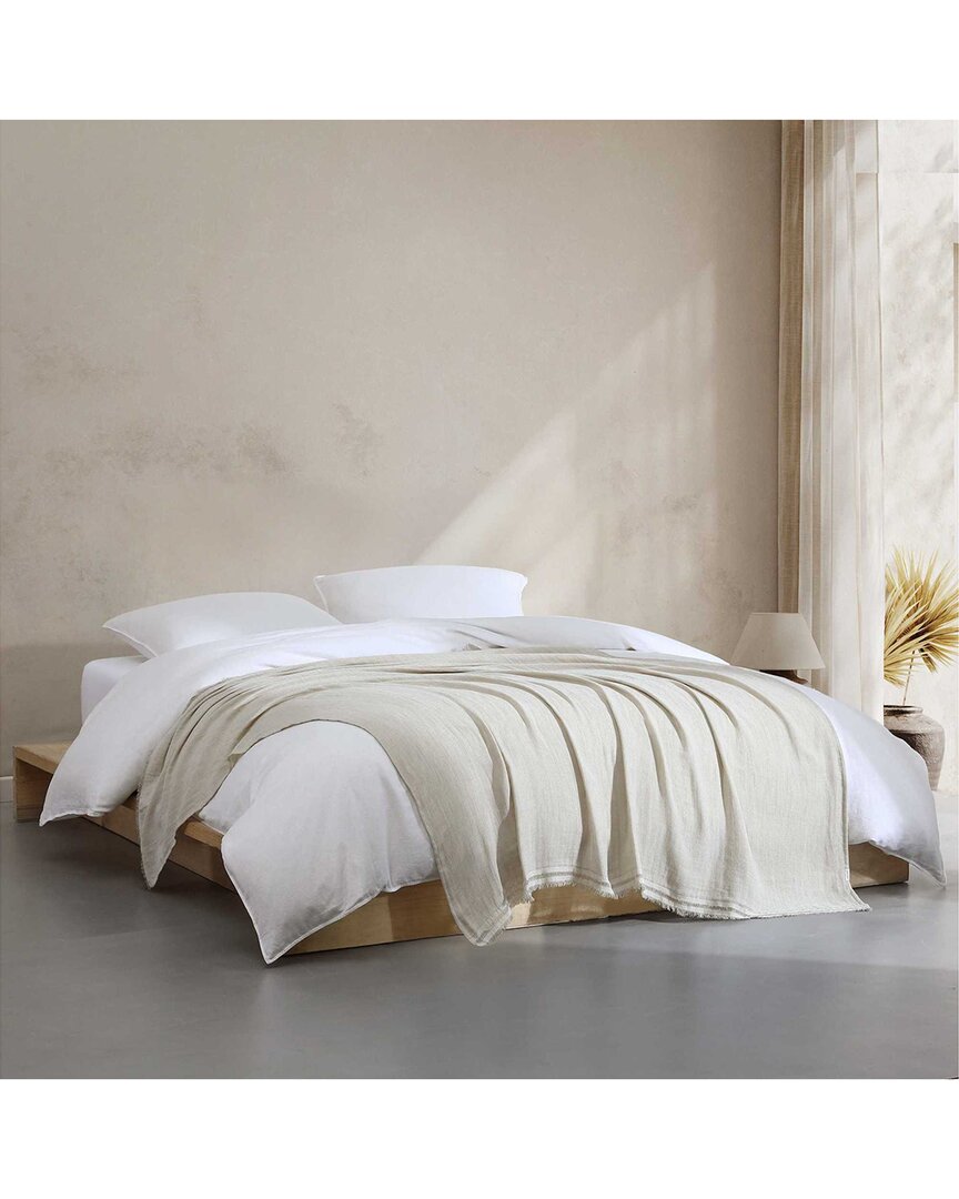 Calvin Klein Fine Weave Cotton/linen Blend Throw Blanket In White