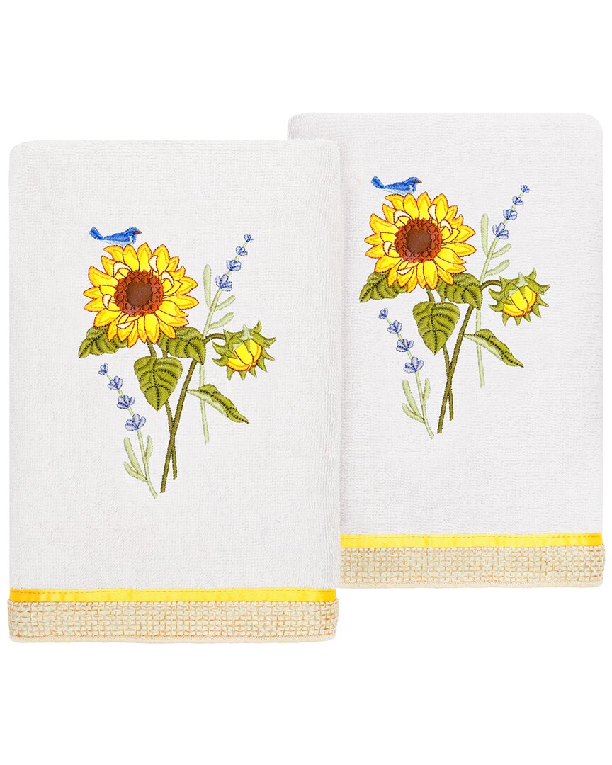 Linum Home Textiles Turkish Cotton Girasol 2pc Embellished Hand Towel Set In Silver