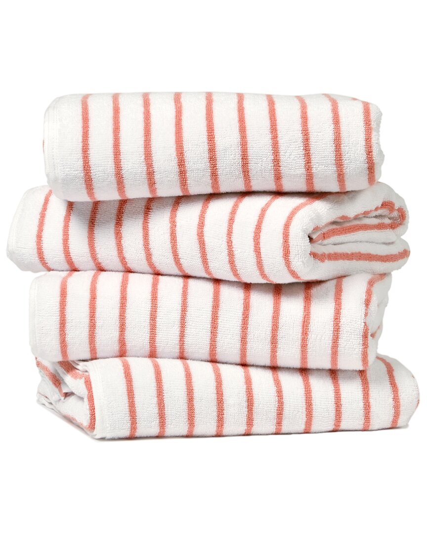 Home Collection Set Of 4 Cotton Cabana Stripe Beach/pool Towels In Gray