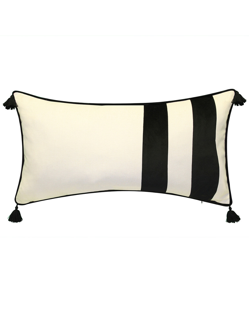 Edie Home Striped Tassel Faux Linen & Velvet Lumbar Decorative Pillow In Multi