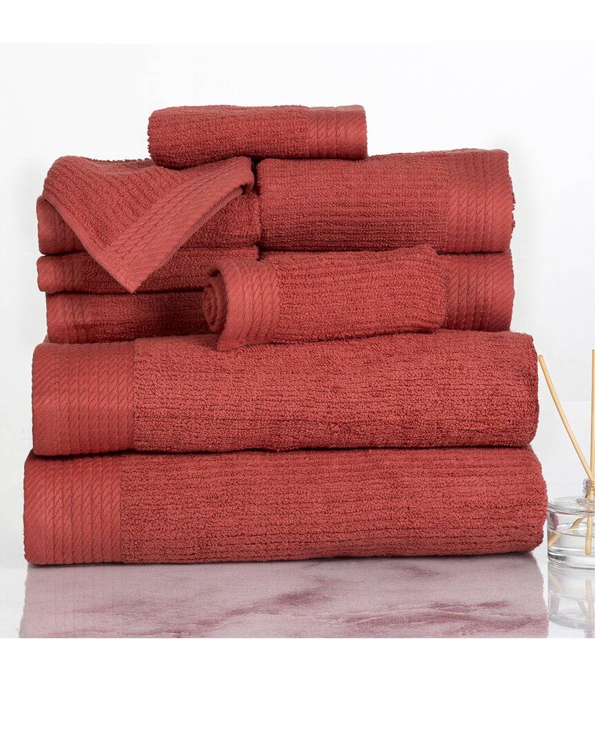 Lavish Home Ribbed Cotton 10pc Washcloth Towel Set In Brick