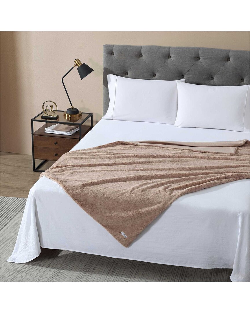 Kenneth Cole Reaction Solid Fur Like Faux Rabbit Fur Throw In Nude