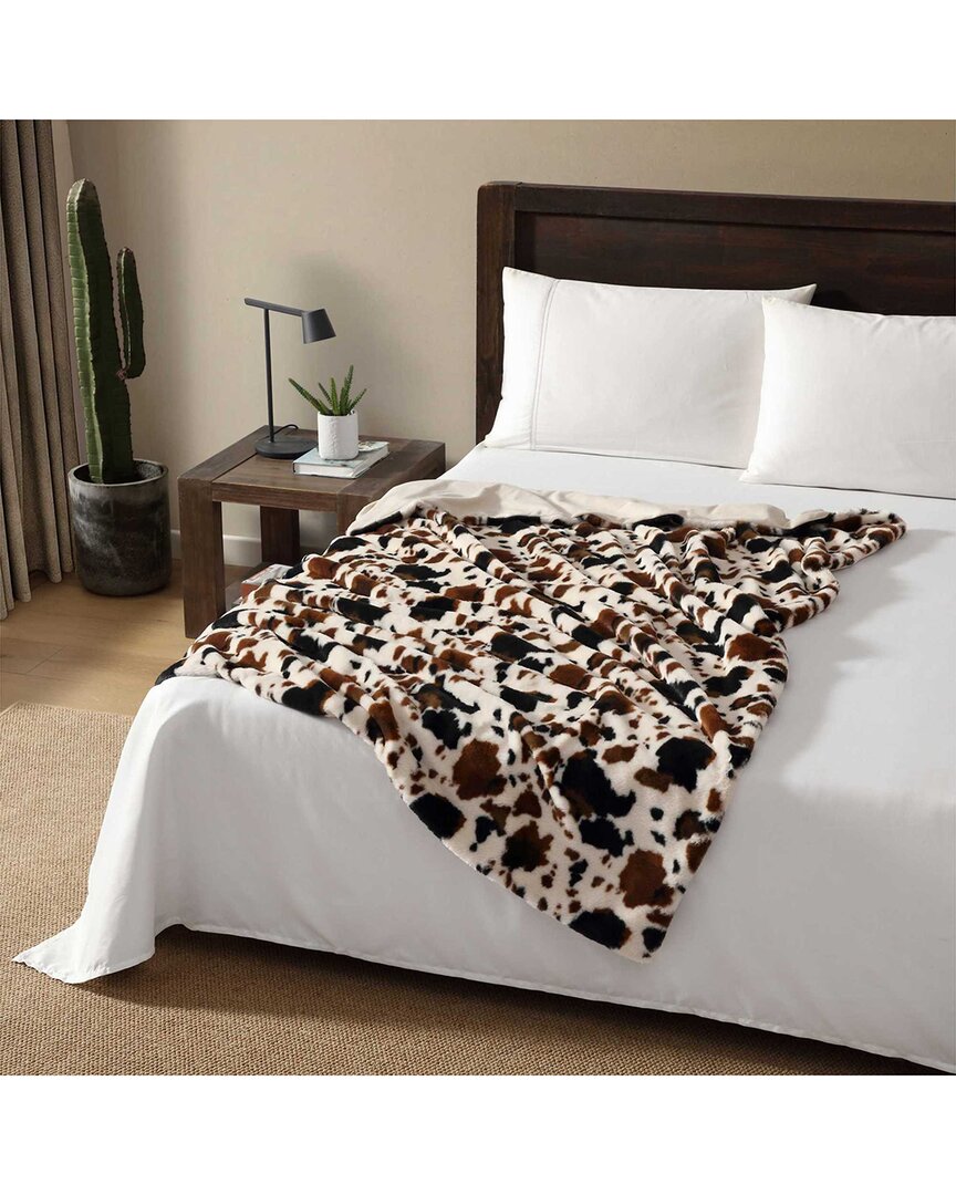 Wrangler Spotted Cow Solid Faux Rabbit Fur Throw Blanket