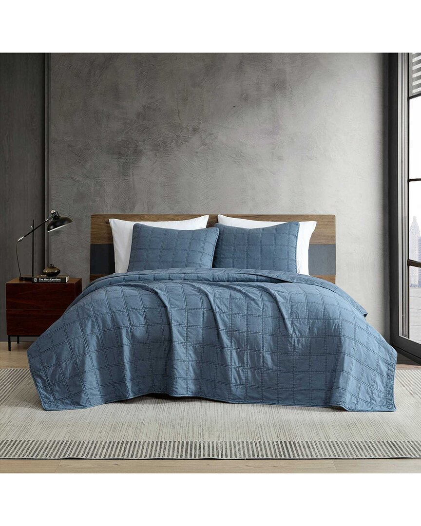 Kenneth Cole Reaction Stonewashed Greige Quilt Set In Blue