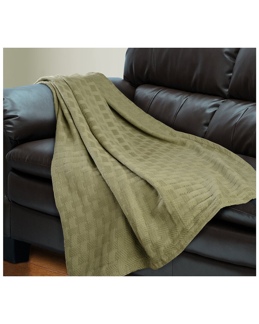 Shop Home City Superior Basketweave All-season Breathable Cotton Blanket In Green