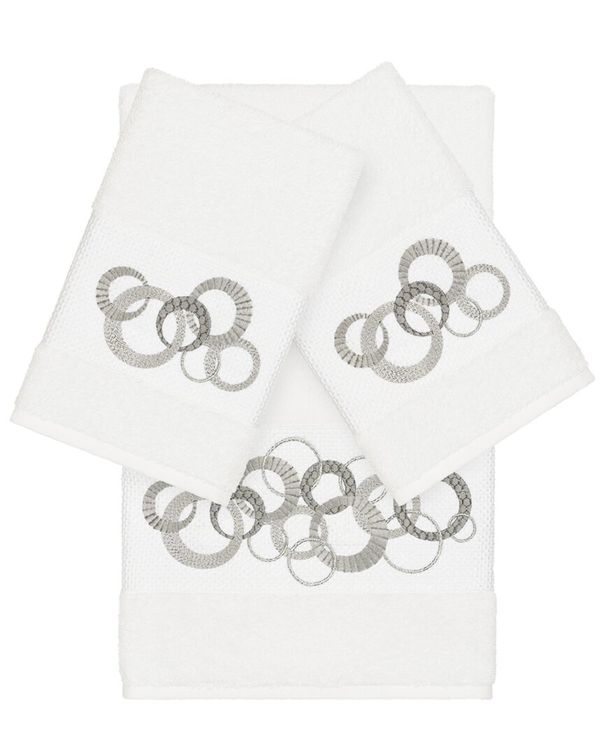 Linum Home Textiles Turkish Cotton Annabelle 3pc Embellished Bath & Hand Towel Set In White