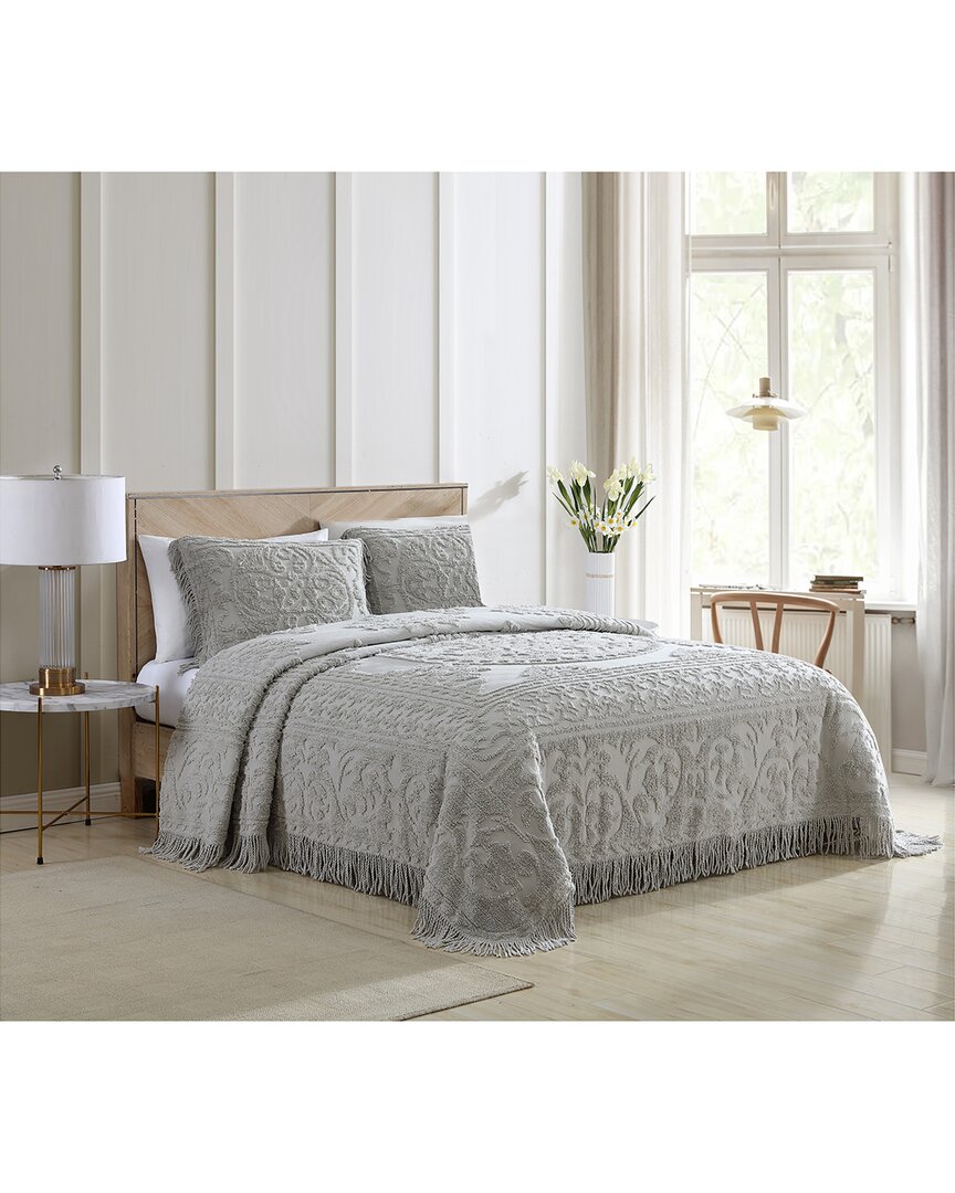Beatrice Home Fashions Medallion Chenille Bedspread In Gray