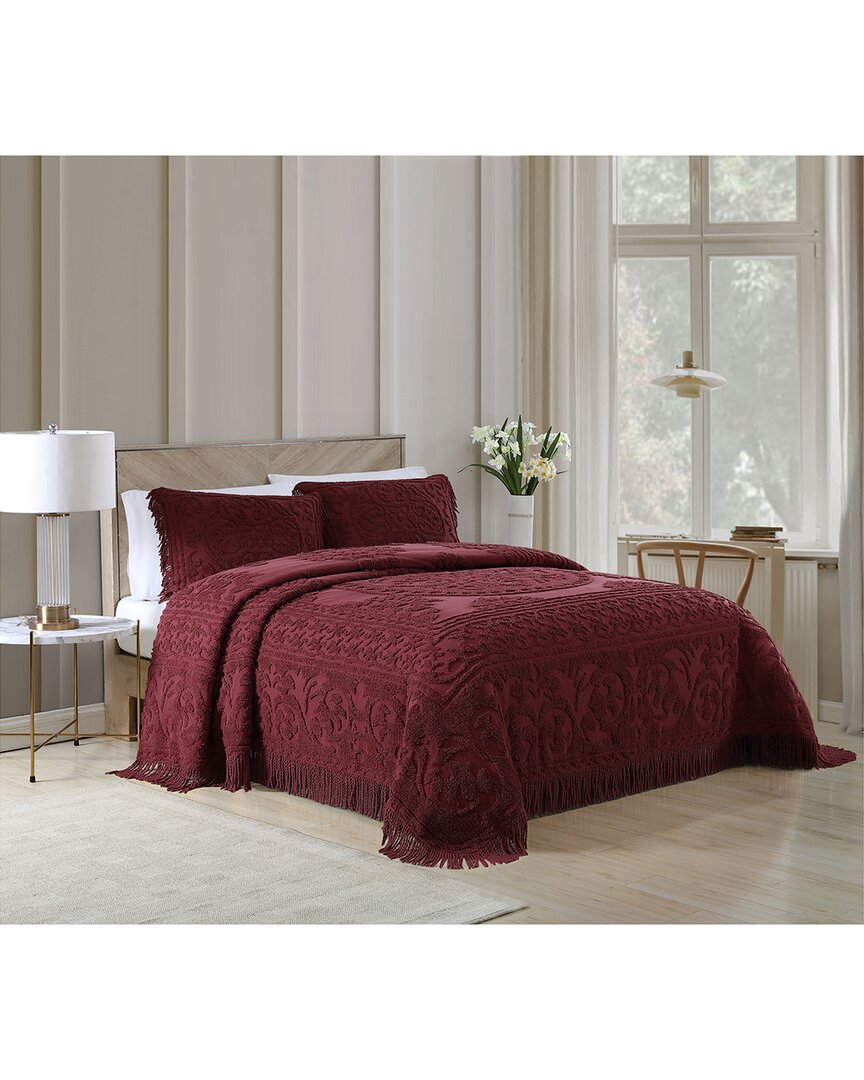 Beatrice Home Fashions Medallion Chenille Bedspread In Burgundy