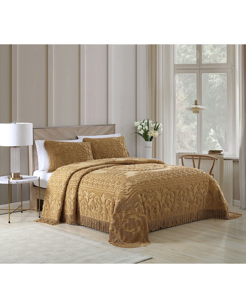 Beatrice Home Fashions Medallion Chenille Bedspread In Gold