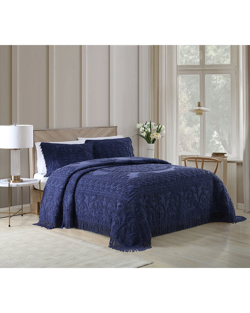 Beatrice Home Fashions Medallion Chenille Bedspread In Navy