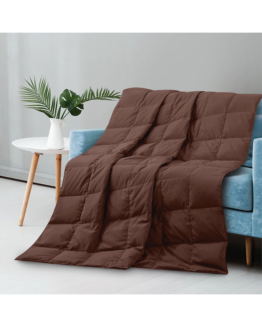 Unikome Lightweight Down And Feather Fiber Throw Reversible Blanket In Chocolate