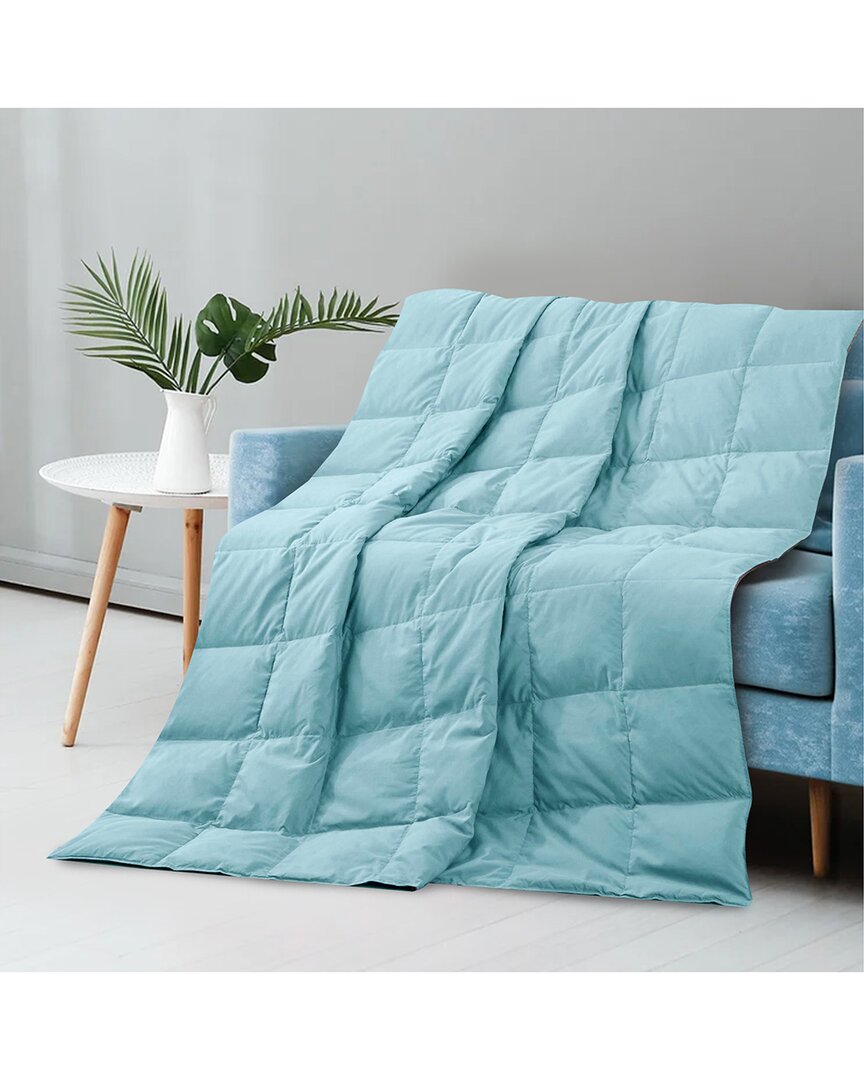 Unikome Lightweight Down And Feather Fiber Throw Reversible Blanket In Blue