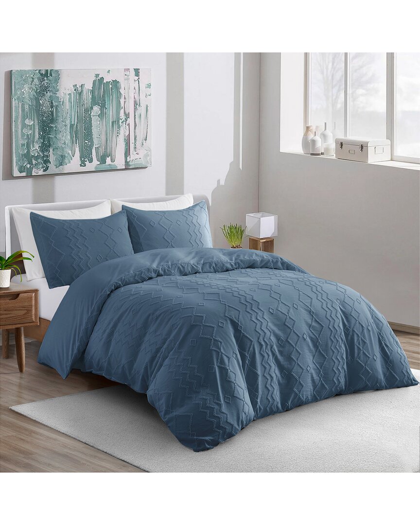 Unikome Diamond Quilted Clipped Jacquard Duvet Cover Set In Navy