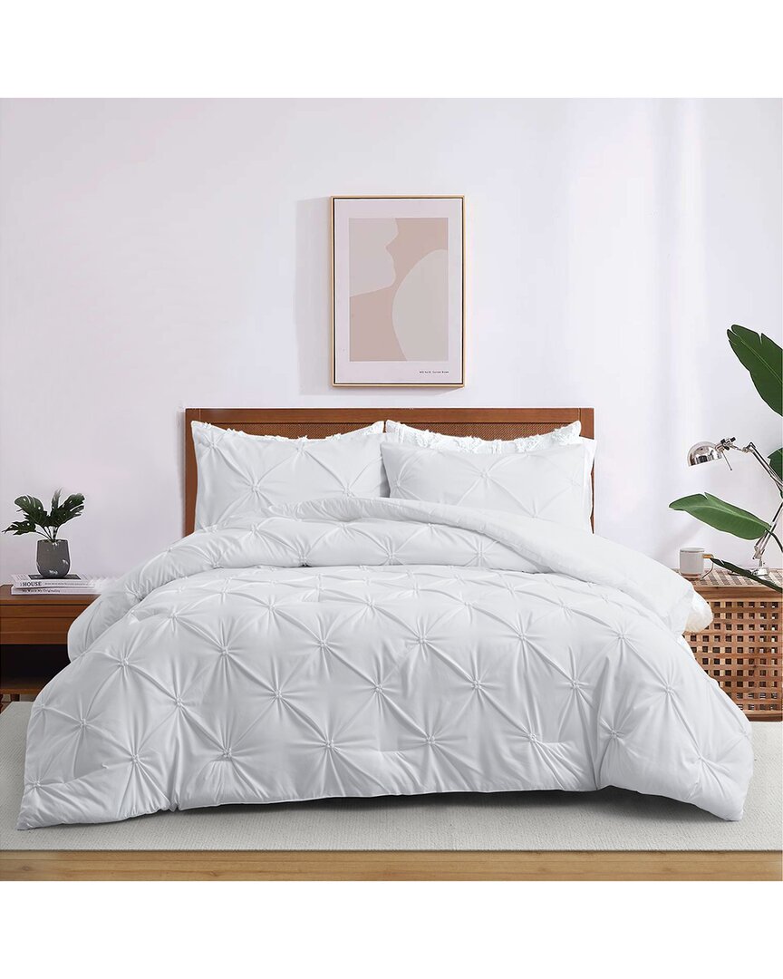 Unikome Pinch Pleated Down Alternative Comforter Set In White