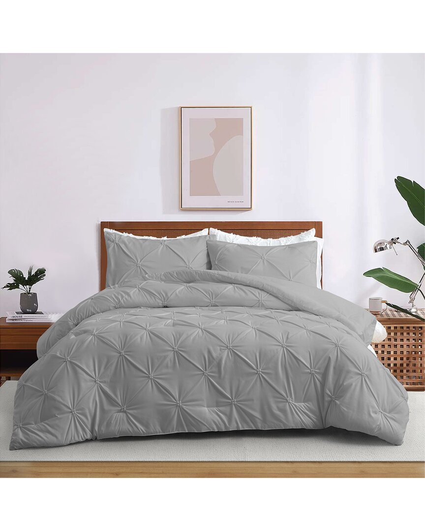 Unikome Pinch Pleated Down Alternative Comforter Set In Gray
