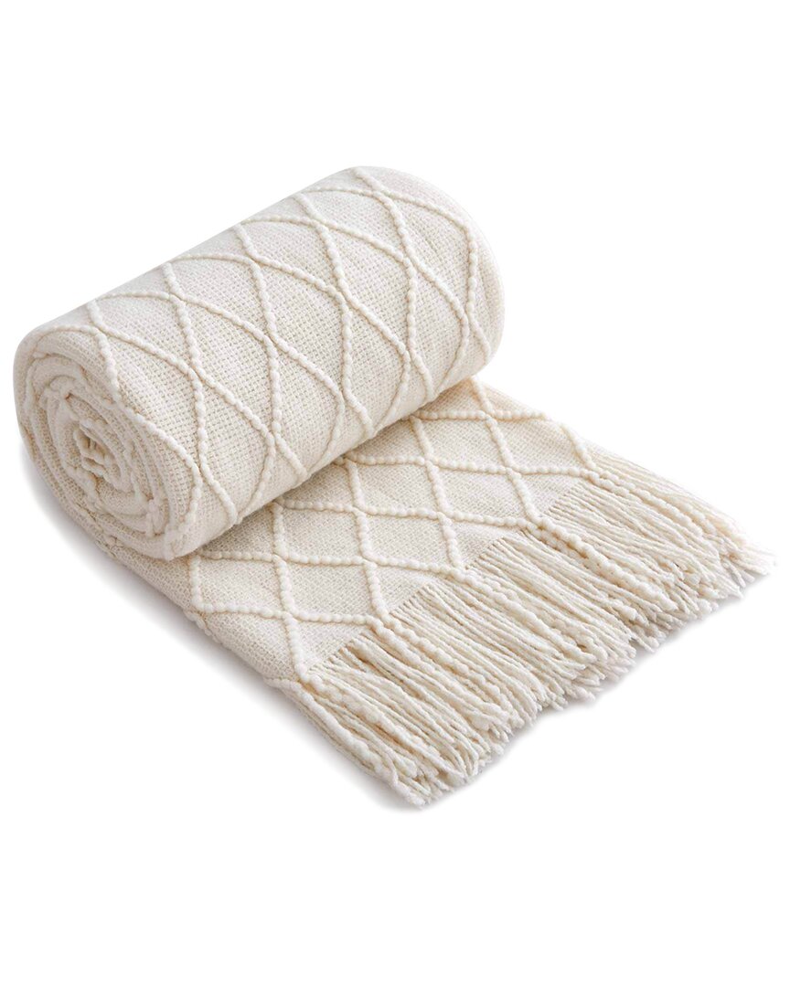 Unikome Ultra Soft And Cozy Knit Reversible Diamond Throw Blanket In Cream
